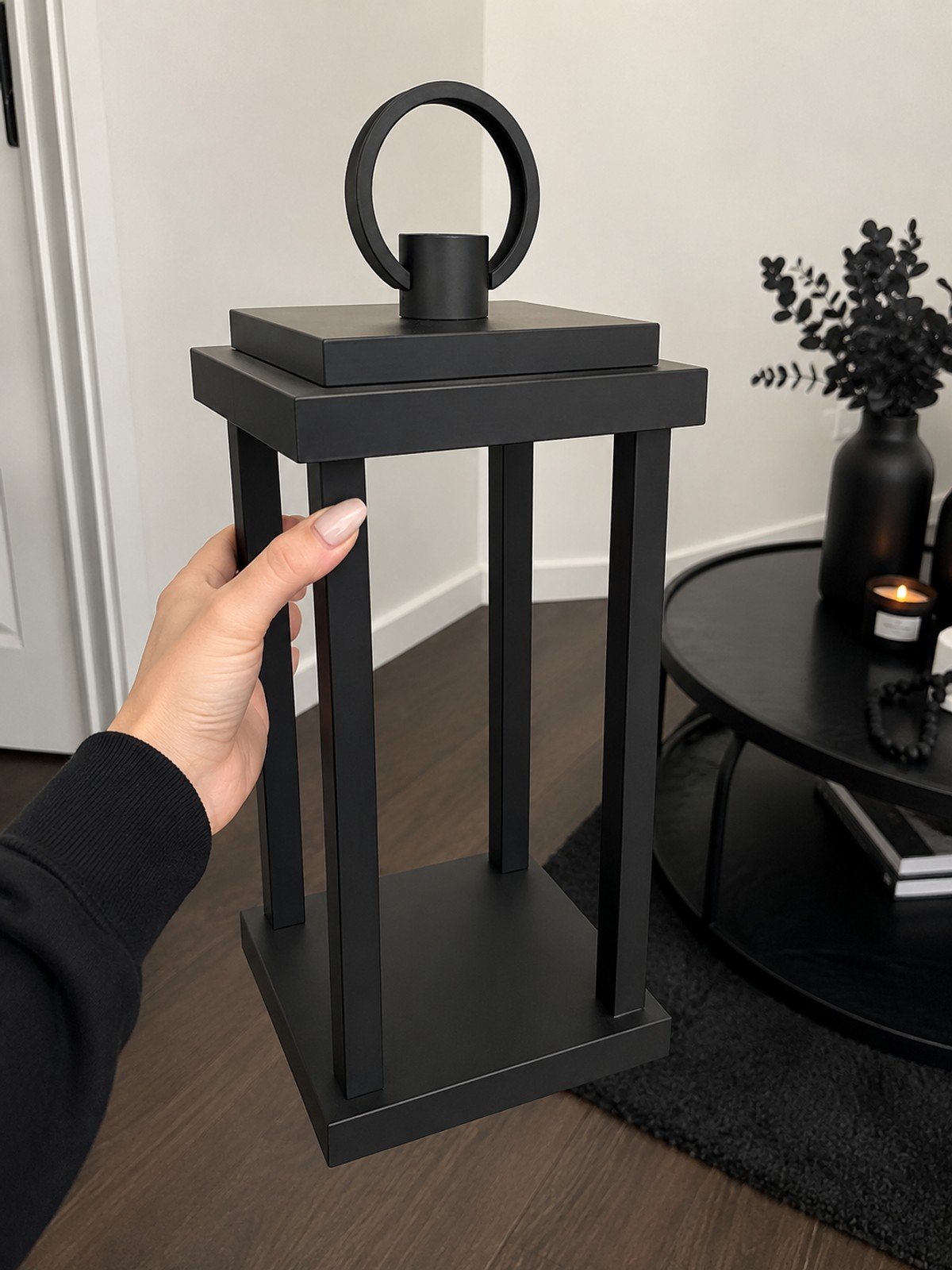 Farol Decorativo Moderno Negro Minimalista Portavela