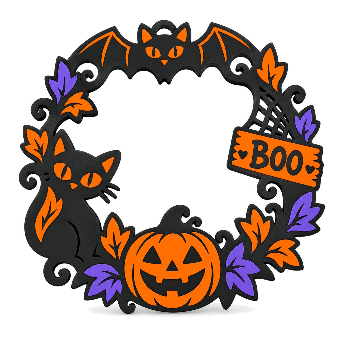 Corona de Halloween para Puerta Calabaza Gato Murciélago - foto 1