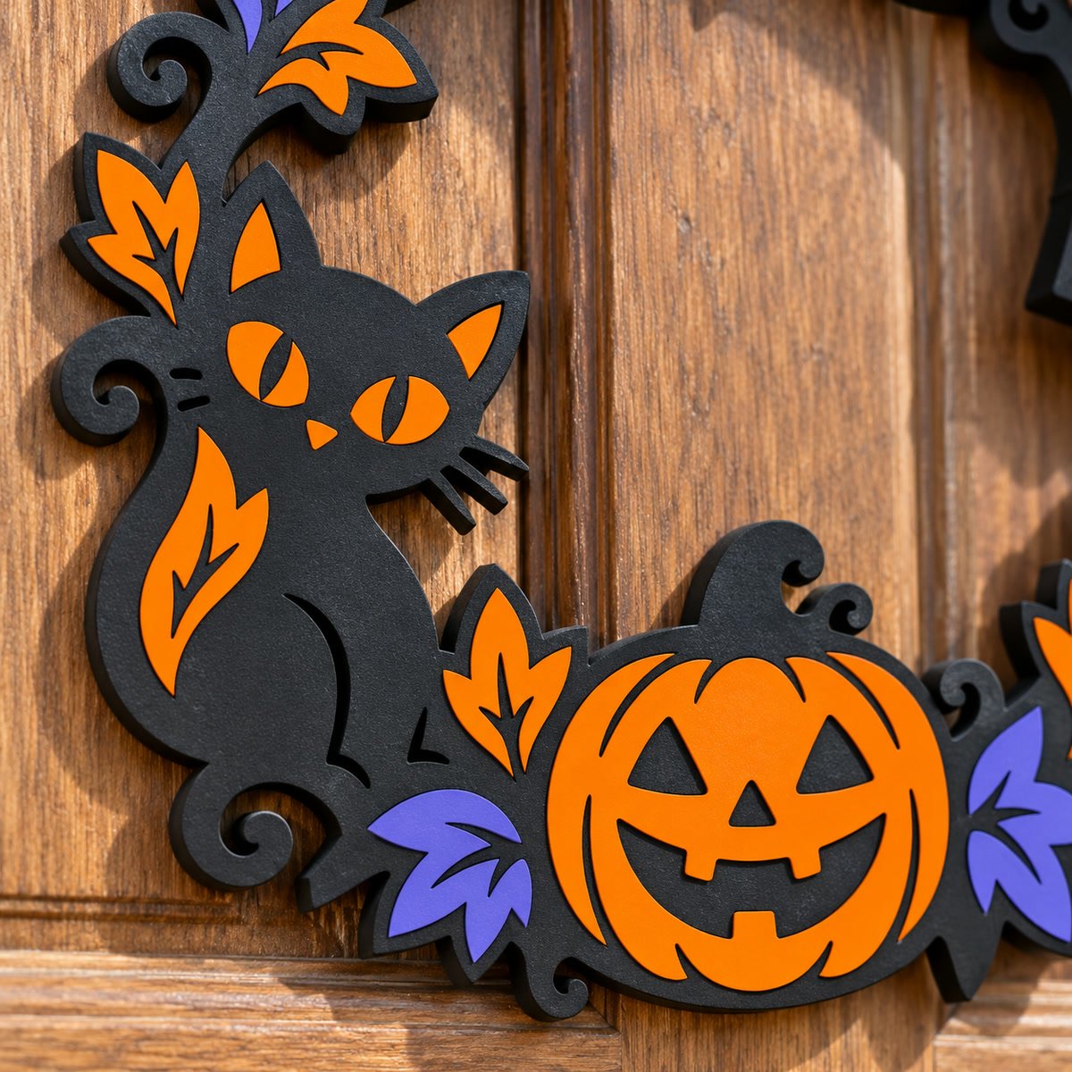 Corona de Halloween para Puerta Calabaza Gato Murciélago - foto 4
