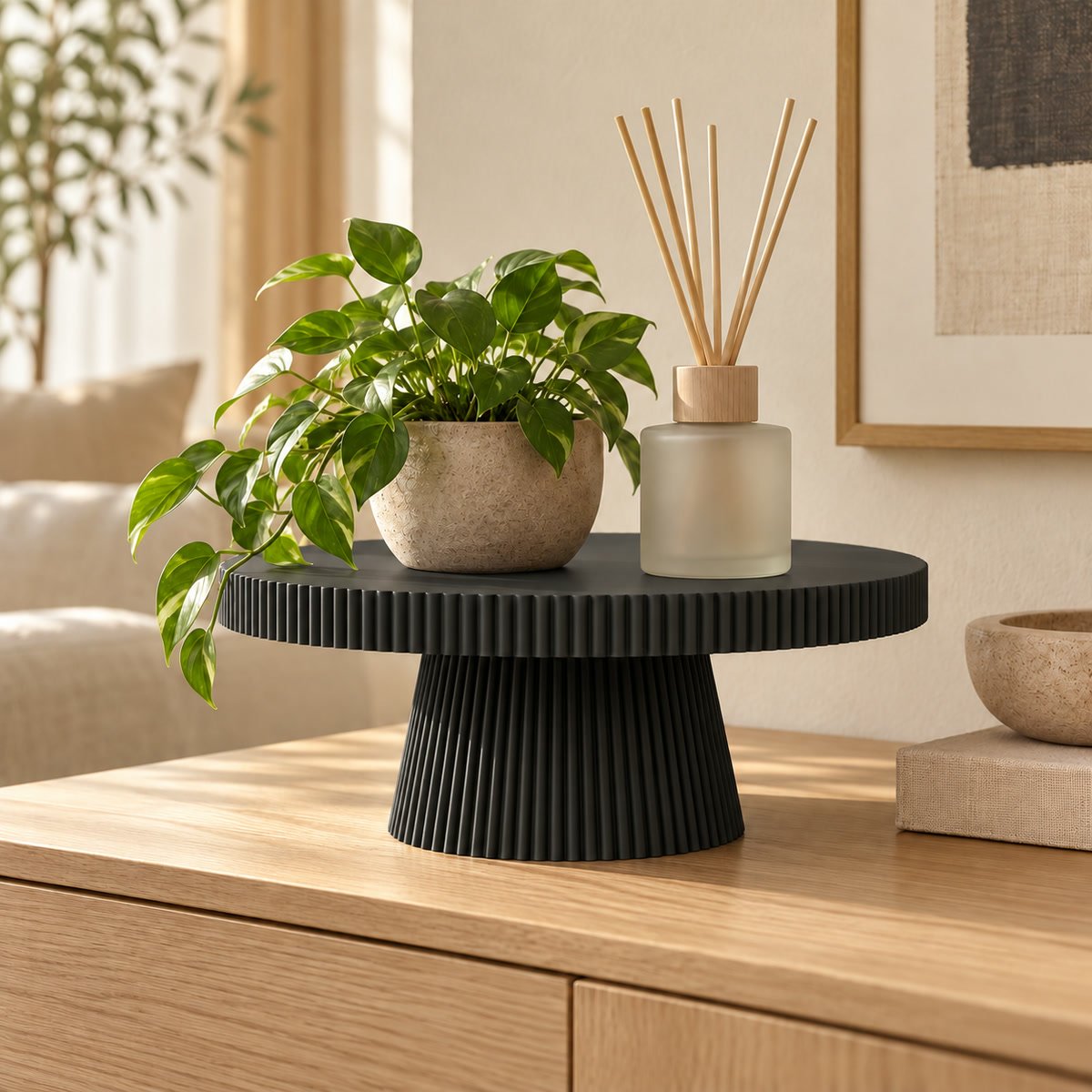 Bandeja Pedestal Decorativa Japandi Negra con Compartimento - foto 2