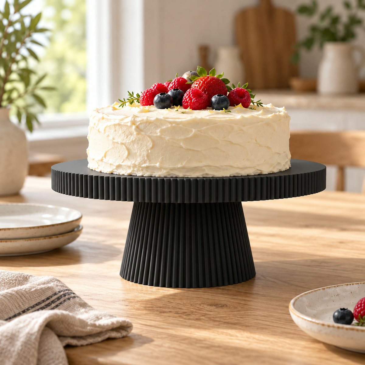 Bandeja Pedestal Decorativa Japandi Negra con Compartimento - foto 3