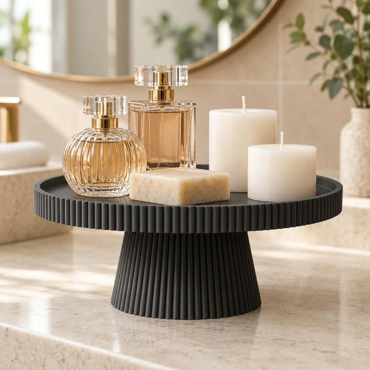 Bandeja Pedestal Decorativa Japandi Negra con Compartimento - foto 4