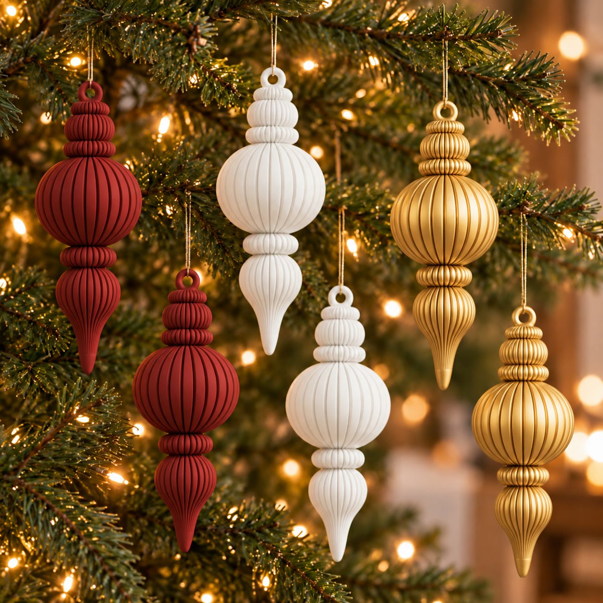 Pack x6 Adornos Navideños Gota Acanalados para el Árbol 12 cm - foto 2