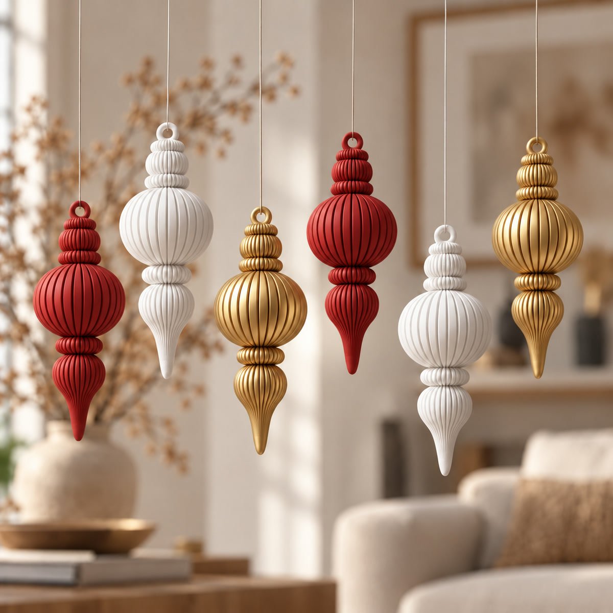 Pack x6 Adornos Navideños Gota Acanalados para el Árbol 12 cm - foto 3