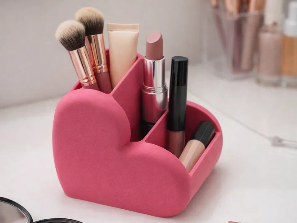 Organizador de Maquillaje y Escritorio Corazón Rosa - foto 2