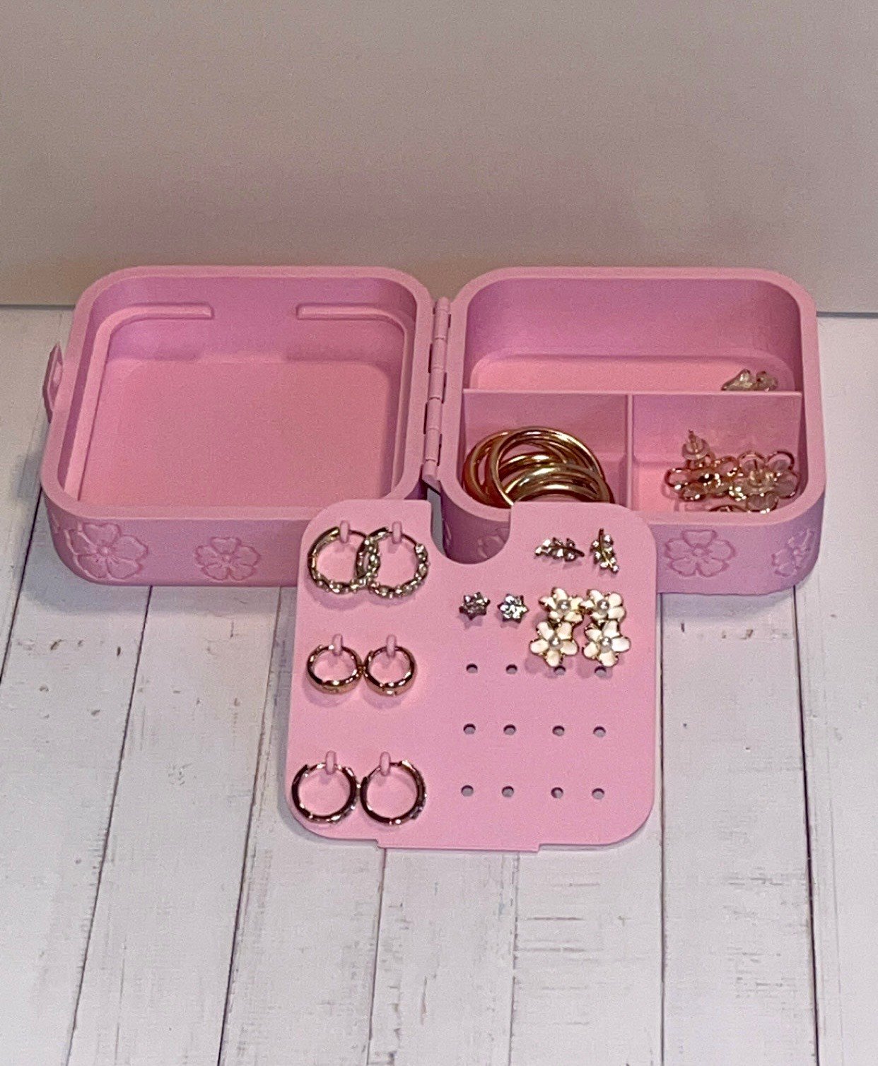 Alhajero de Viaje con Bandeja para Aros Flores Rosa - foto 2