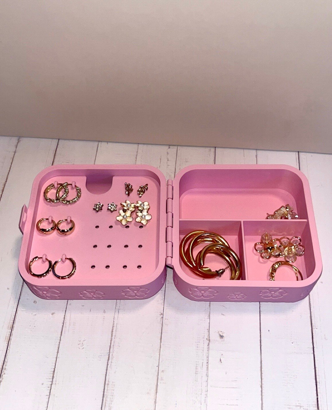 Alhajero de Viaje con Bandeja para Aros Flores Rosa - foto 3