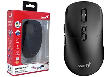 Mouse Genius Nx-8080s Bt 7 Botones 1600dpi Usa 1xaa Incluida 2 En 1 Bluetooth Y Inalambrico Negro