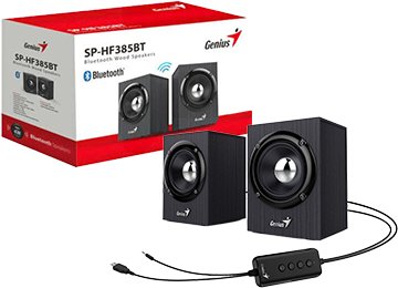 Parlantes Genius Sp-hf385bt 4 Watts 2 En 1 Conexion Por Cable Y Bluetooth Madera Negro Con Gris
