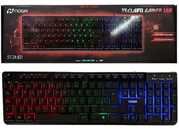 Teclado Noganet Nkb-t100 Usb 12 Teclas Multimedia Retroiluminado Led Multicolor Negro Con Teclas Negras