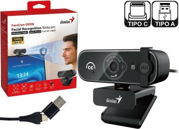 Webcam Genius Facecam Open 5mp 1080p 30fps Cable Usb 2.0 Tipo A Tipo C 1.5mts Autofoco Microfono Reconocimiento Facial Windows Hello