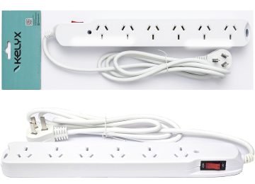 Zapatilla De Corriente 220v 6 Bocas Kelyx Sl9109 Cable 1.5mts Hasta 10a 2200w Ip20 Corta Corriente En Bolsa