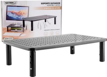 Soporte Netmak Nm-st20 Elevador Monitor Altura Regulable 3 Niveles 10 12 Y 14 Cm Hasta 20gk Metalico